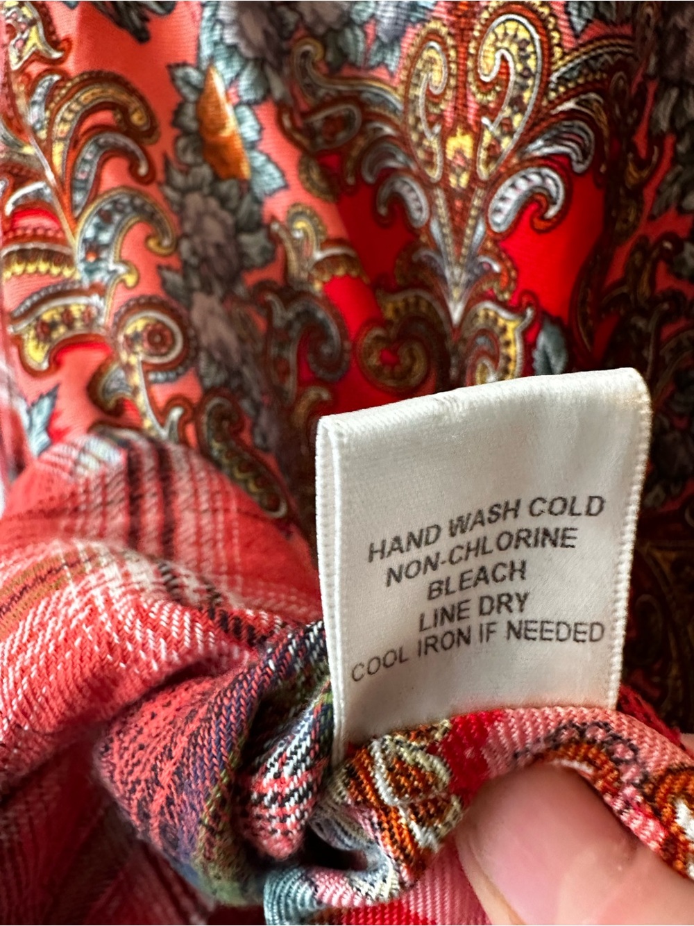 Anthropologie Aratta Silent Journey Red Paisley Plaid Scarf Mixed-Print Shirt S - Picture 11 of 13